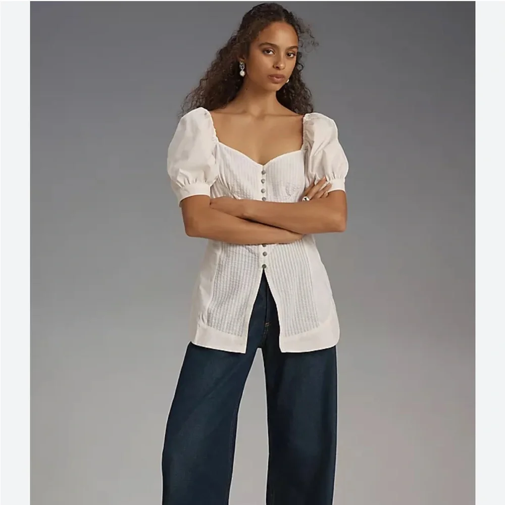 Anthro Maeve Puff Sleeve Sweetheart Top